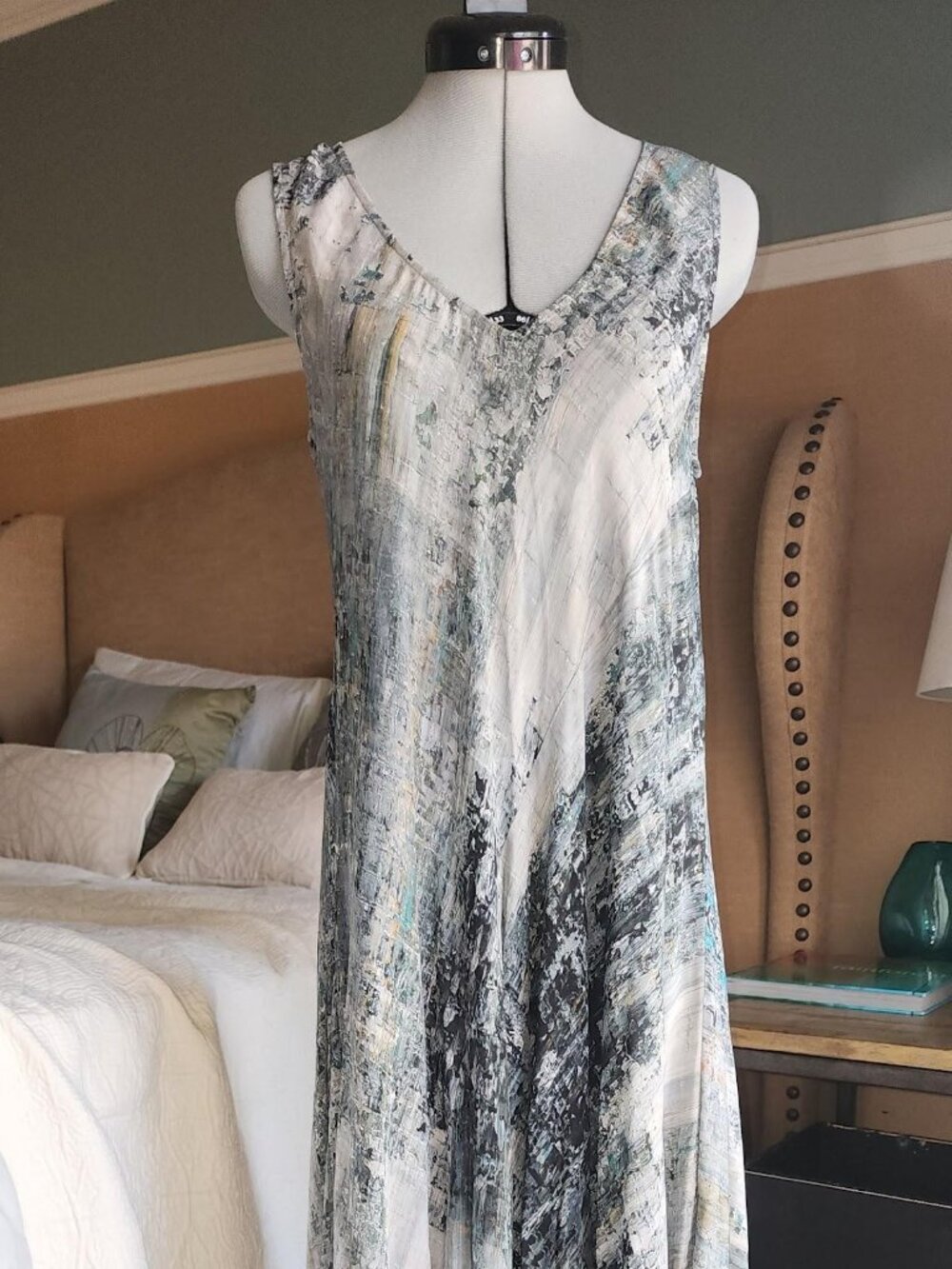 NWT Johnny Was Arowal Silk V-Neck Maxi Slip Dress Multi Size XS P34621A8